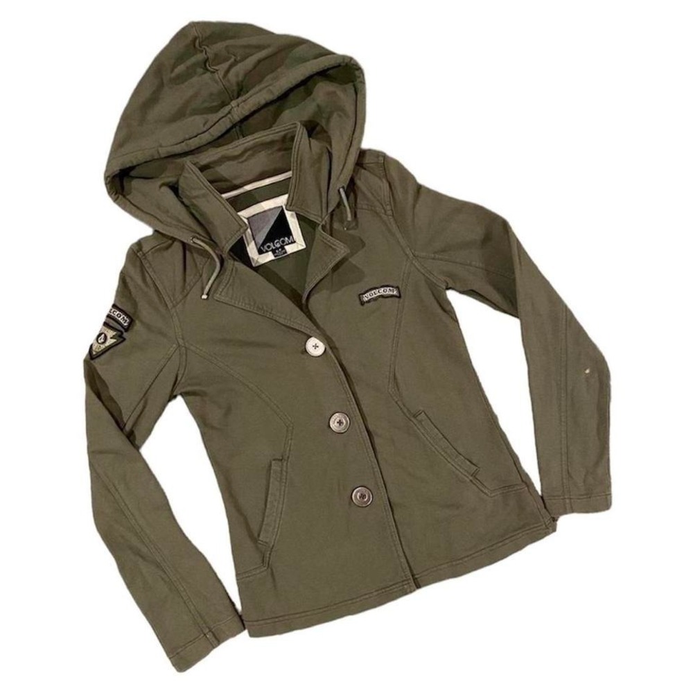Vintage Volcom Jacket Hoodie Size Small Army green military style